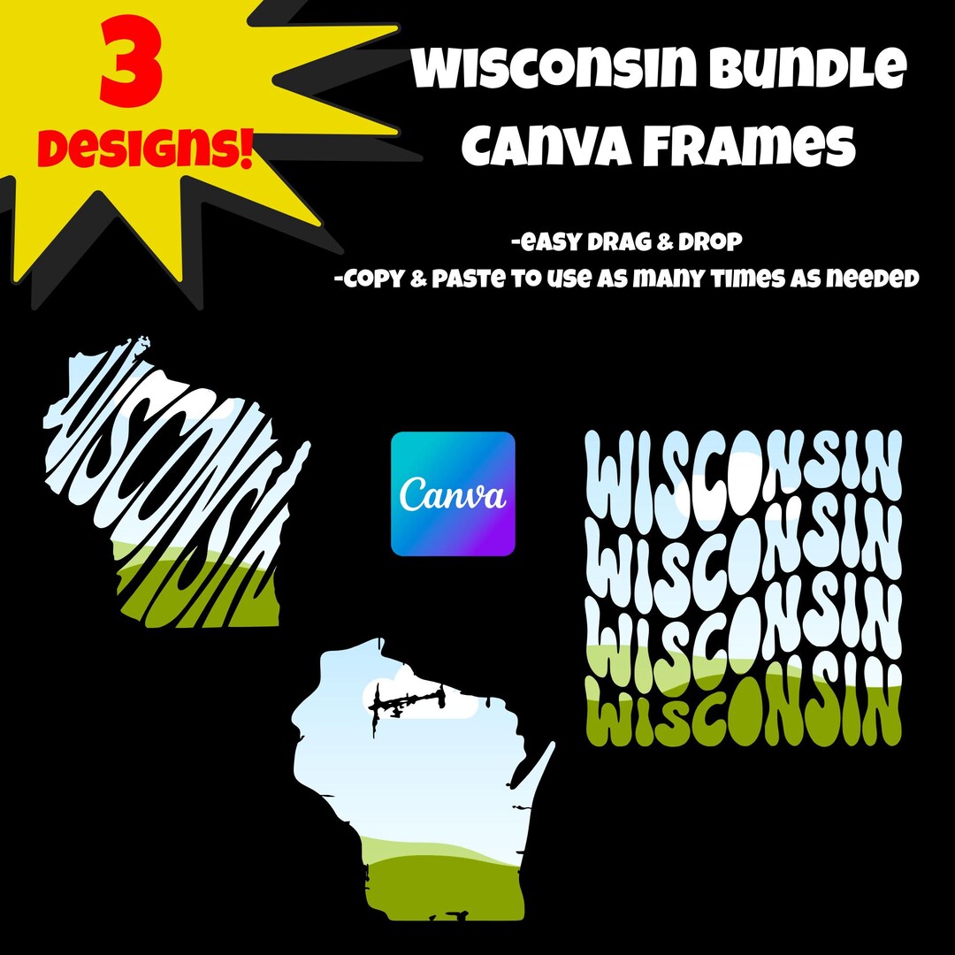 Wisconsin Canva Frames | 3 Different Frame Designs (wavy Words, Word ...
