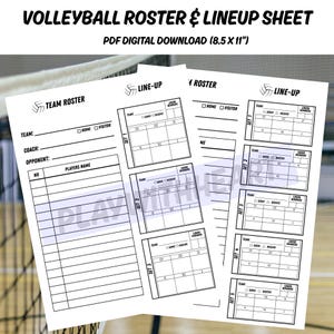 Volleyball Roster and Lineup Sheet for Coaches, 3-Set and 5-Set Lineup Card, Printable PDFs, Team Roster Sheet, Volleyball Lineup