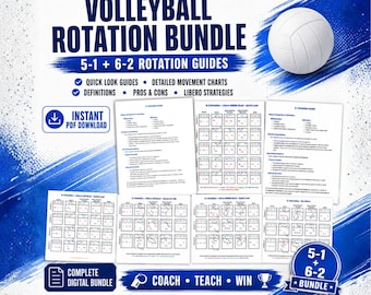 Volleyball Rotation Guide Bundle 5-1 & 6-2 Rotation Charts Volleyball Coaching Rotation Aid with Libero Options and Detailed Rotation Guides