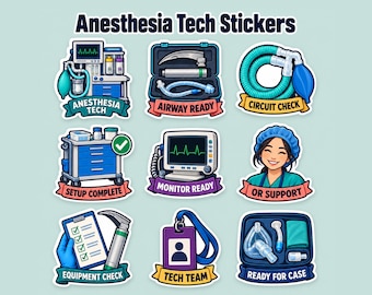 Anesthesia Tech Stickers, 9 Pack OR Team Decals, Anesthesia Technician Gift for Students, Graduation or Operating Room Coworkers