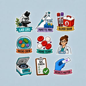 Medical Laboratory Professional Stickers, 9-Pack Medical Lab Scientist Gifts, MLS MLT Tech Decals for Lab Week, Graduation or Coworker Gifts