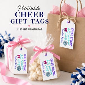 Cheer Strong All Season Long Good Luck Cheerleading Tags For Game Day Treat Bag Team Gift Pre Season Camp Favor Bag Tag Instant Download PDF