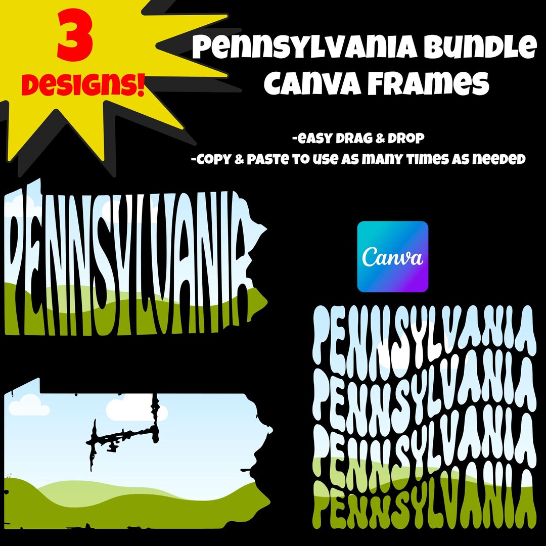 Pennsylvania Canva Frames | 3 Different Frame Designs (wavy Words, Word ...