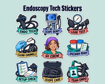 Endoscopy Tech Stickers, 9 Pack GI Crew Decals, Endoscopy Technician Gift for GI Nurses, Students, Graduation or Coworker Appreciation