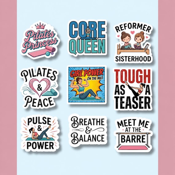 Pilates Sticker Pack Funny Reformer Stickers & Pilates Princess Stickers for Water Bottle Laptop Decals Fitness Decal Gift Set Foreground