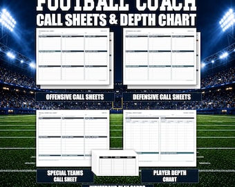 Football Play Call Sheet Bundle | Editable Excel, Printable and Fillable PDF - Offense, Defense, Special Teams, Wristband Cards Depth Chart