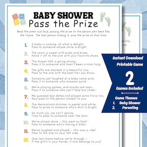 Pass the Prize Games, Baby Pass the Gift Game, Pass the Present Baby Shower Game Activity, Printable Baby Shower Game, Pass the Parcel Poem