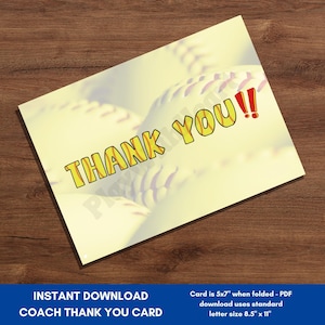 Thank You Card for Softball Coach | Printable Softball Coach Gift | End of Season Coach Appreciation Gift Idea | Instant Digital Download