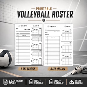 Volleyball Roster Lineup Sheet For Coaching Volleyball 3 Set & 5 Set Lineup Card Roster Sheet Printable Download Volleyball Coach Resource