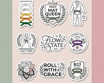 Girls BJJ Sticker Pack Women Brazilian Jiu Jitsu Stickers Female Grappler Gift Ideas Motivational Martial Arts Decal Set Belt Progression
