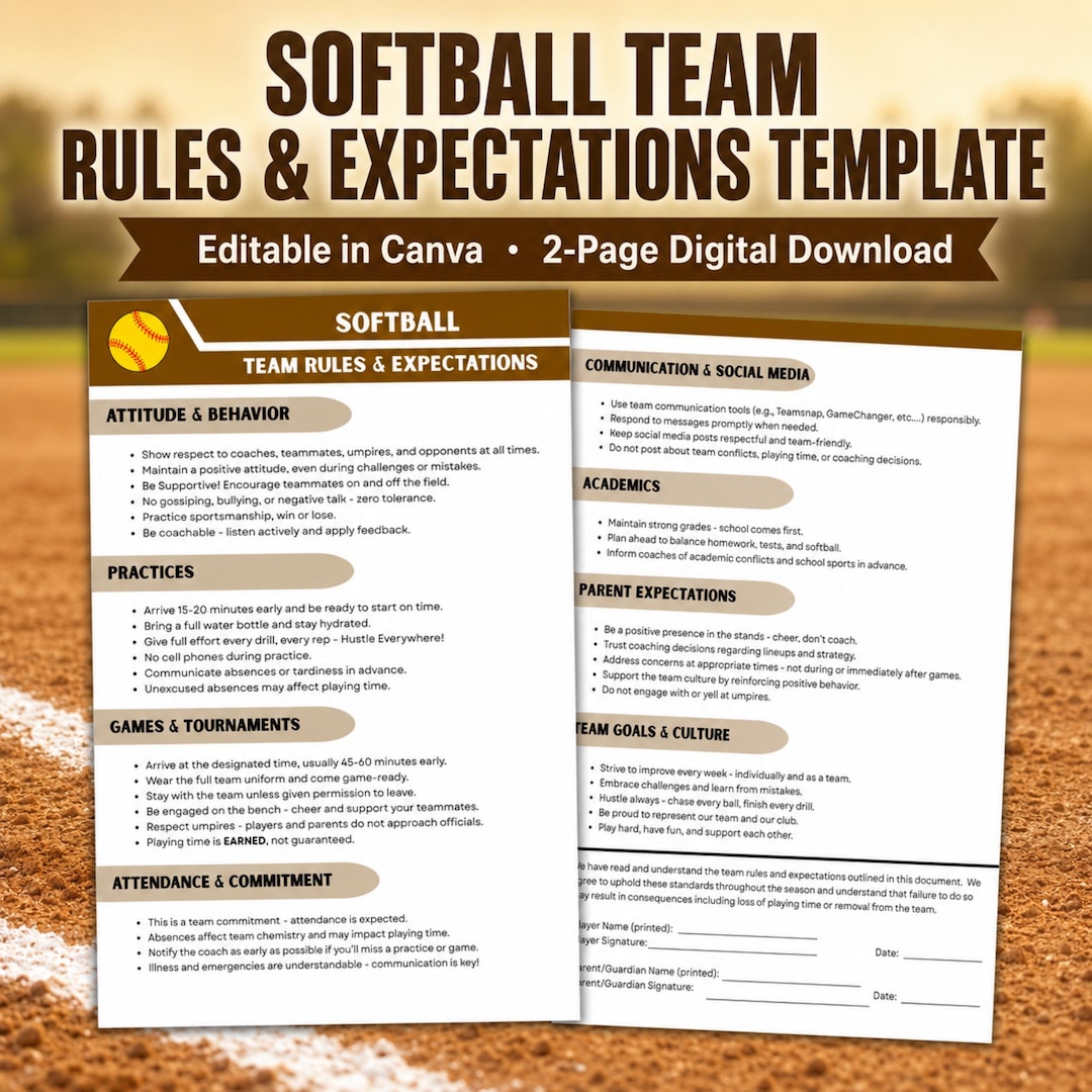Team Expectations Form.pdf Softball Team Rules & Expectations Template Softball Coach Parent ...