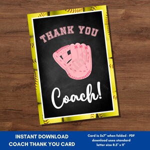 Thank You Card for Softball Coach | Printable Softball Coach Gift | End of Season Coach Appreciation Gift Idea | Instant Digital Download