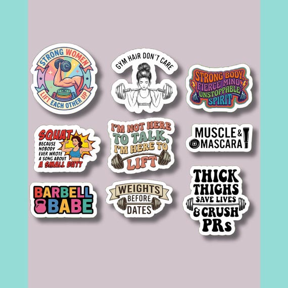Funny Female Weightlifting Stickers 9 Pack Powerlifting Decals for Women Fitness Gym Sticker Set Workout Decal Set Humor Shipping Time