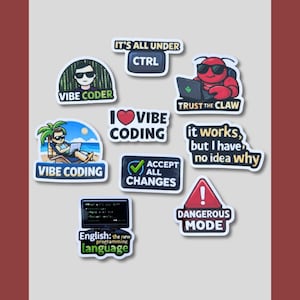Vibe Coding Sticker Pack Funny Programmer Laptop Stickers AI Coder Sticker Set Tech Humor Decals for Software Developers & Coders Cli Dev