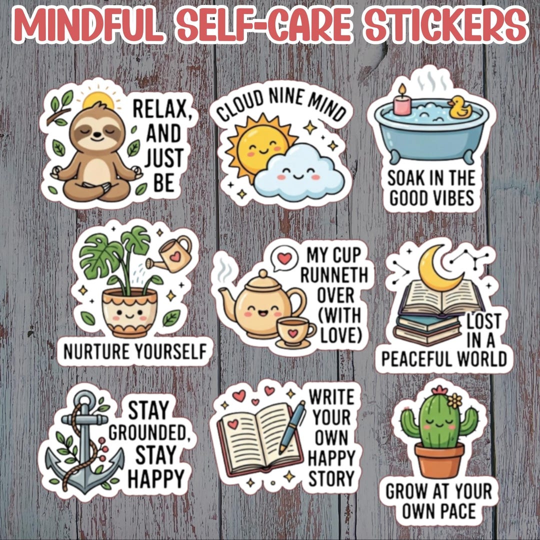 Mindful Self Care Sticker Pack (9-pieces) | Mental Health Stickers With ...