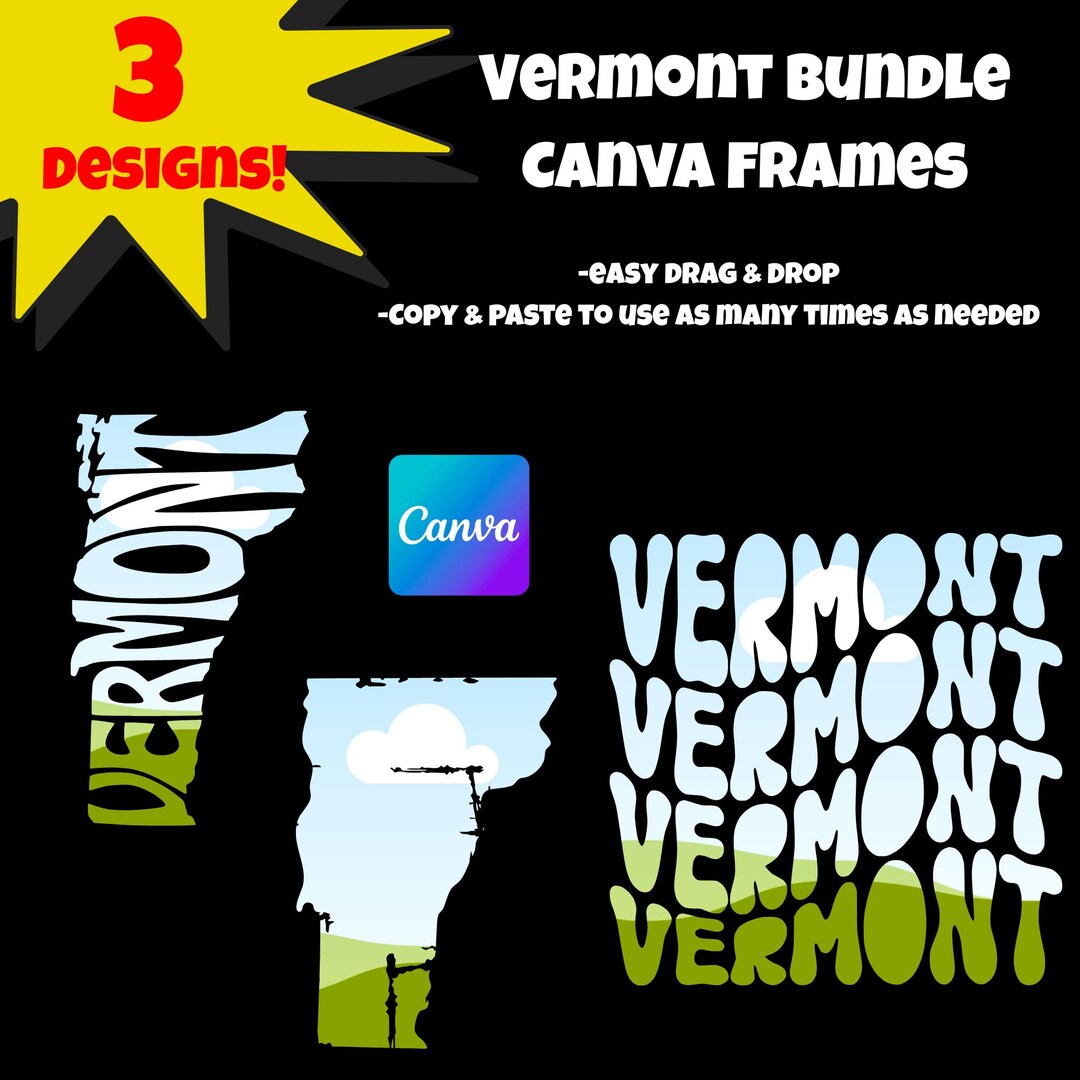 Vermont Canva Frames | 3 Different Frame Designs (wavy Words, Word ...