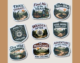 Hiking Sticker Set Water Resistant Trail Therapy Mountain Stickers Adventure Enthusiast Backpacker Gift Outdoor Explorer Camping Decals