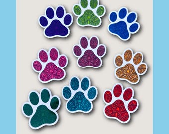 Colorful Paw Print Stickers Water Resistant Pet Stickers Mandala Paw Print Decals for Dog Enthusiast Cat Fan Pet Lover Gift Idea Owner
