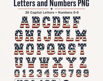 American Flag Alphabet PNGs Stars and Strips Clipart Patriotic Red White And Blue American Flag Font With Black Border USA Flag PNG Letters