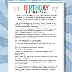 Birthday Left Right Game, Left Right Birthday Game, Birthday Left Right, Left Right Poem, Pass the Gift, Gift Exchange Story, Pass the Prize