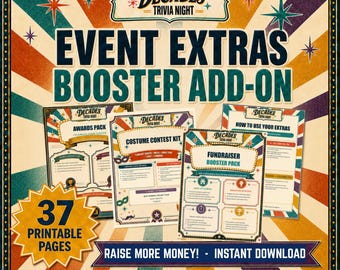 Trivia Night Fundraiser Booster Kit with Printable Trivia Game Extras Trivia Costume Contest Winner Awards & Photo Signs Fundraiser Booster