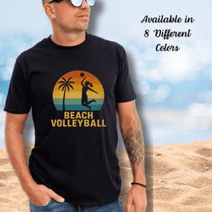Retro Beach Volleyball T-Shirt With Vintage Sunset Design, Summer Athlete Gift - 8 Color Options