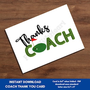 Bedankkaart voor golfcoach | Afdrukbaar golfcoachcadeau | Cadeau-idee voor buswaardering einde seizoen | Directe digitale download