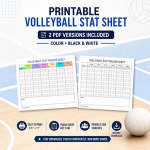 Volleyball Stat Sheet for Coaches Printable Volleyball Player Tracker & Volleyball Game Stat Tracker For Teams Digital Download Color Coded