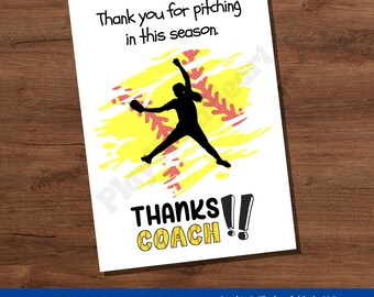Thank You Card for Softball Coach | Printable Softball Coach Gift | End of Season Coach Appreciation Gift Idea | Instant Digital Download