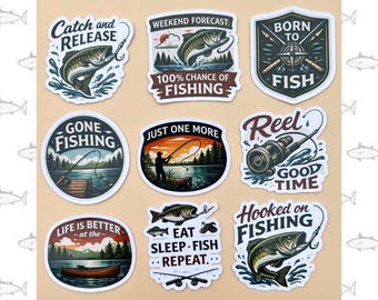 Fishing Sticker Pack for Fishermen Bass Fishing Decals for Water Bottles Funny Angler Gift Ideas Tackle Box Decor Adventure Decals Lake Life