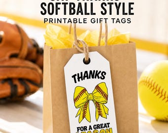 Softball Thanks For A Great Season Tag For Team Gifts Goodie Bags Banquet Favor Thank You Tags For Coaches End of Season Party Printable PDF