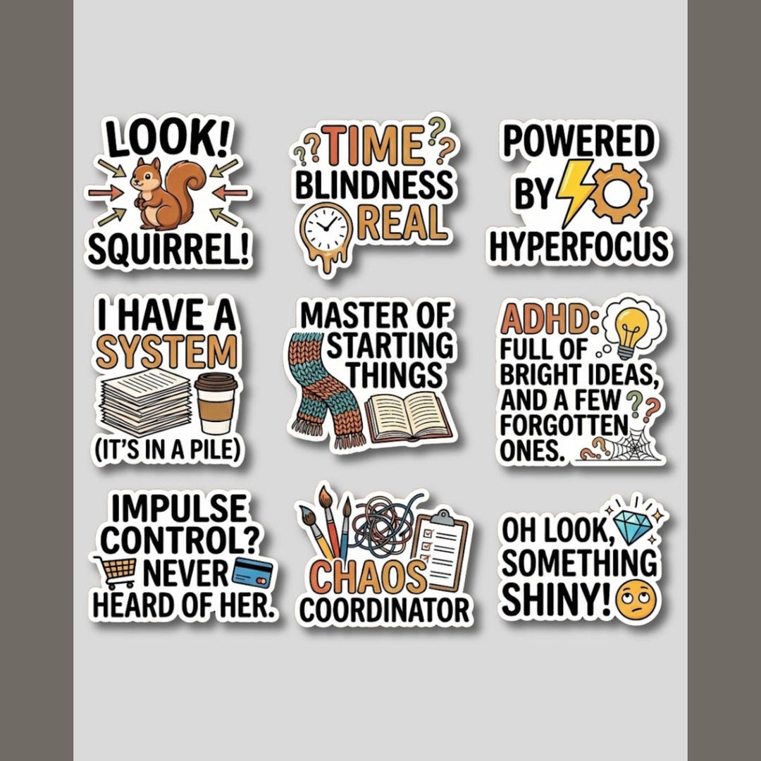 Funny ADHD Humor Stickers Neurodiversity Gift Ideas ADHD Sticker Pack ...
