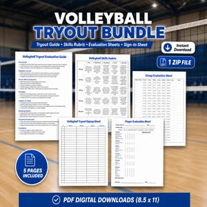 Volleyball Tryout Evaluation Bundle Volleyball Coaching Aid With Skills Rubric & Player Evaluation Sheets for Coaches Evaluation Guide