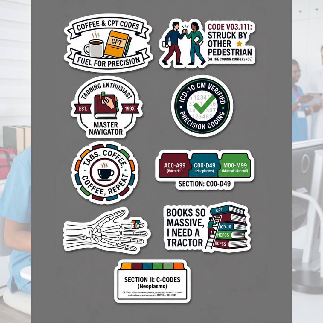 Medical Coder Humor Medical Coding Humor Sticker Pack ICD-10 CPT Code Decals for HIM ...