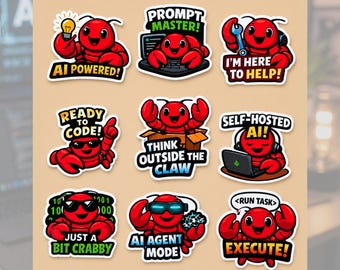 Programmer Sticker Pack Bundle Water Resistant Ai Developer Gift Set Coding Humor Tech Enthusiast Computer Geek Software Engineer Lobster