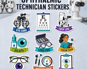 Ophthalmic Technician Stickers, 9 Pack Eye Care Tech Decals, Ophthalmology Gift Ideas for COA COT Students, Clinic Staff or Graduation