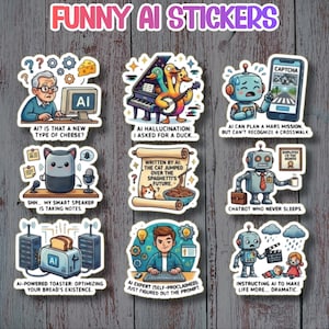 9 AI Sticker Pack Die Cut Laptop Decals for Developers Software Engineers Techies & Boomers