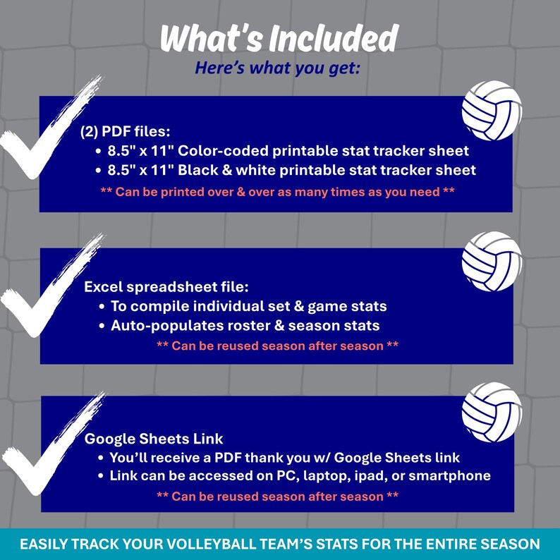Volleyball Stat Tracker Spreadsheet for Coaches | Printable Stat Sheet ...