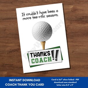 Bedankkaart voor golfcoach | Afdrukbaar golfcoachcadeau | Cadeau-idee voor buswaardering einde seizoen | Directe digitale download