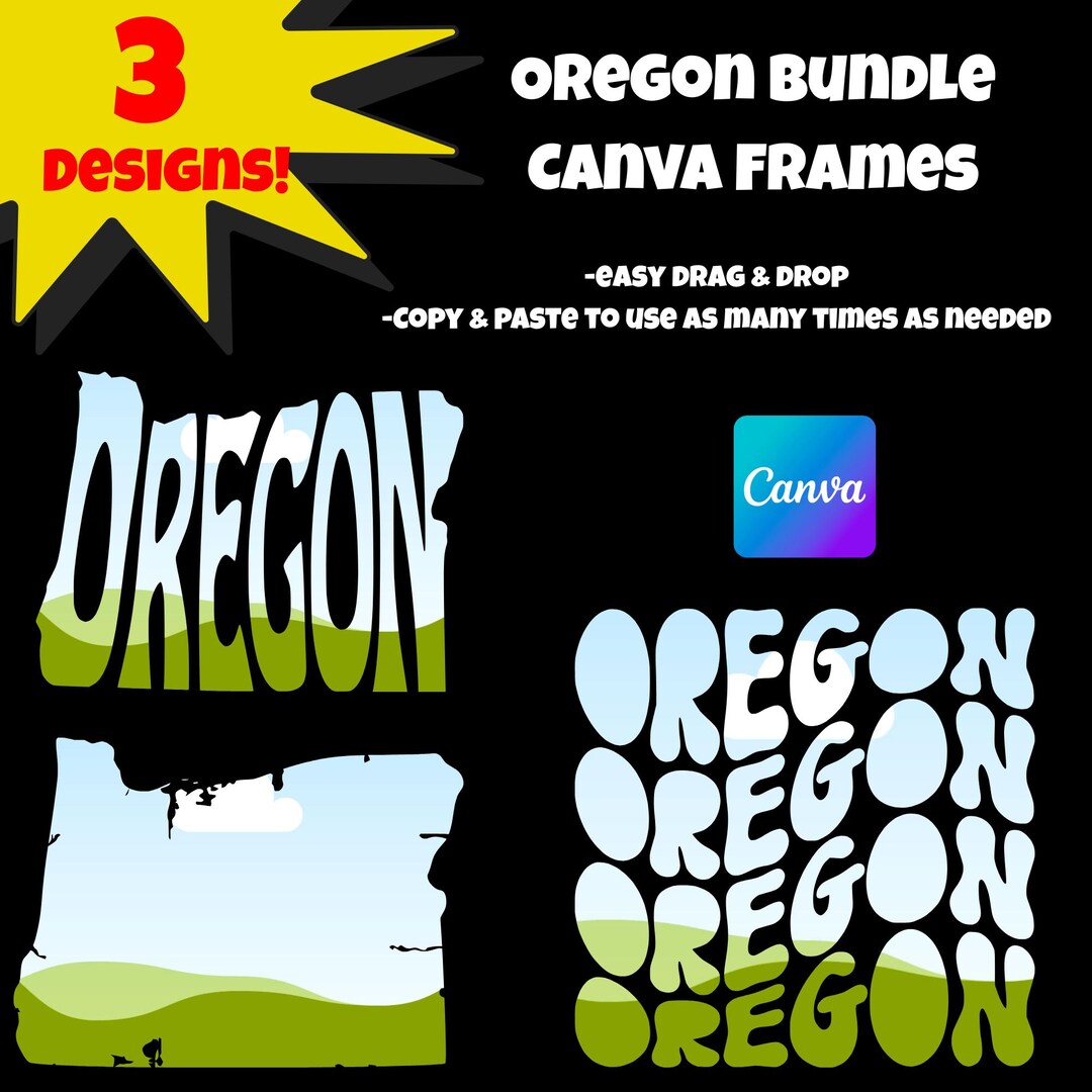 Oregon Border Frame Oregon Canva Frames | 3 Different Frame Designs (wavy Words, Word ...