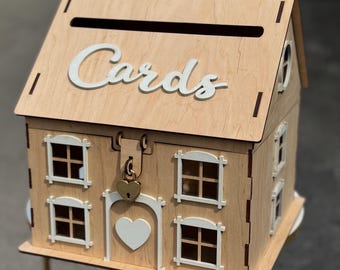 Wedding card box with lock Rustic wedding post box Wood wedding card holder with Wedding house card box for reception
