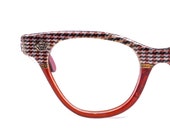Rare Lumar Cat Eye Glasses, Brown with Tweed Brow, 1950s, 1960s, Lumar 801