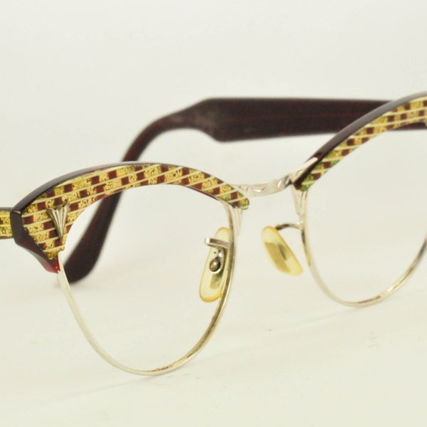 Vintage Cat Eye Glasses, Browline Style in Tweed, American Optical, 1950s, 1960s