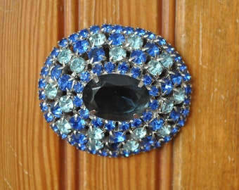 Vintage Rhinestone Brooch, Shades of Blue, 1950s, 1960s