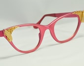 RESERVED for Benjamin - TURA Cat Eye Glasses, NOS, Rosey Red with Gold Corner Accents, 1950s, 1960s