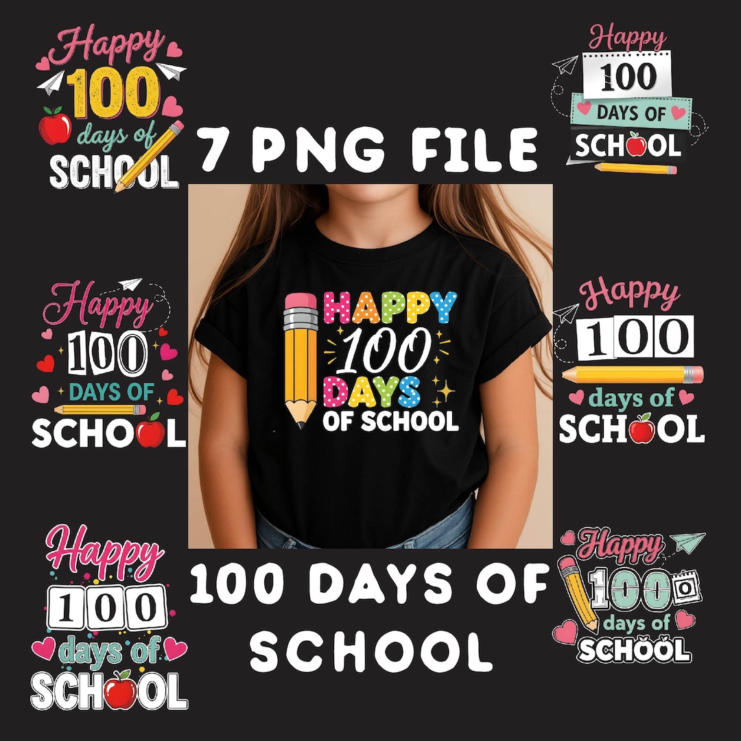 Happy 100 Days of School PNG Bundle, Teacher & Kids Shirt Sublimation ...