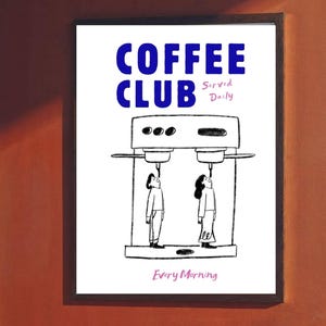 カップル向けの面白いコーヒーポスター - 朝のコーヒーのウォールアート - ミニマリストの線画キッチンプリント - コーヒークラブのユーモアアート - エスプレッソアート