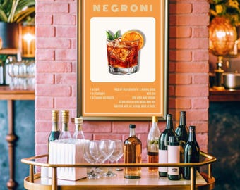Negroni Cocktail Print: Vintage Bar Cart Art (Digital Download)