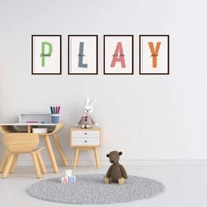 Prints Playroom Wall Decor, Nursery Wall Art, Kids Room Decor, Instant Download, Set of Playroom, Let&#39;s Play Sign, Play Poster