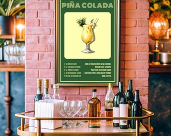 Pina Colada Cocktail Print: Retro Bar Cart Art (PDF Download
